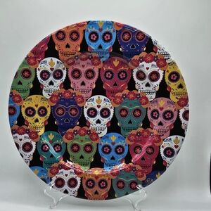 Dia De Los Muertos Multi-colored Sugar Skulls Metal Halloween 13" Tray